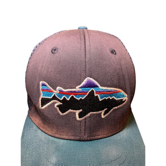 Patagonia Fitz Roy Trout Trucker Hat Men Navy‎ Blue Teal Fish Logo Adjustable - Picture 4 of 7